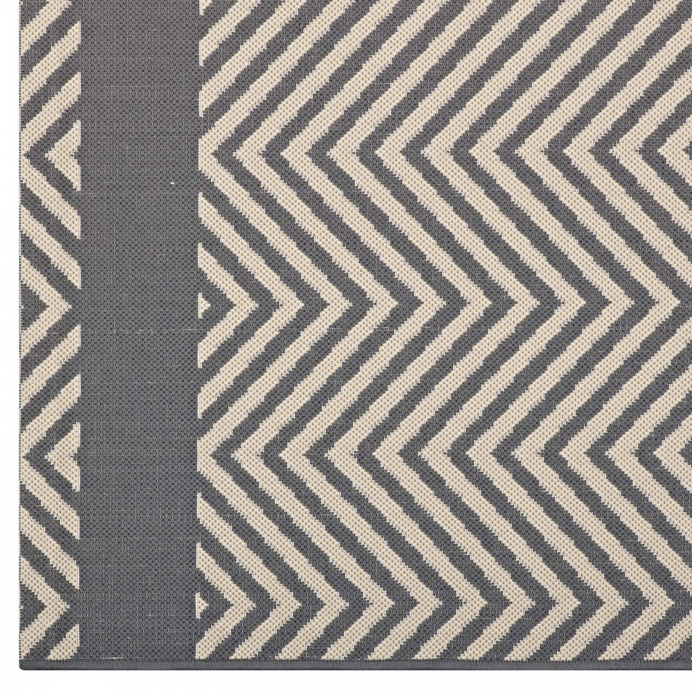 Optica Chevron With End Borders 8x10 Indoor and Outdoor Area Rug, Gray and Beige