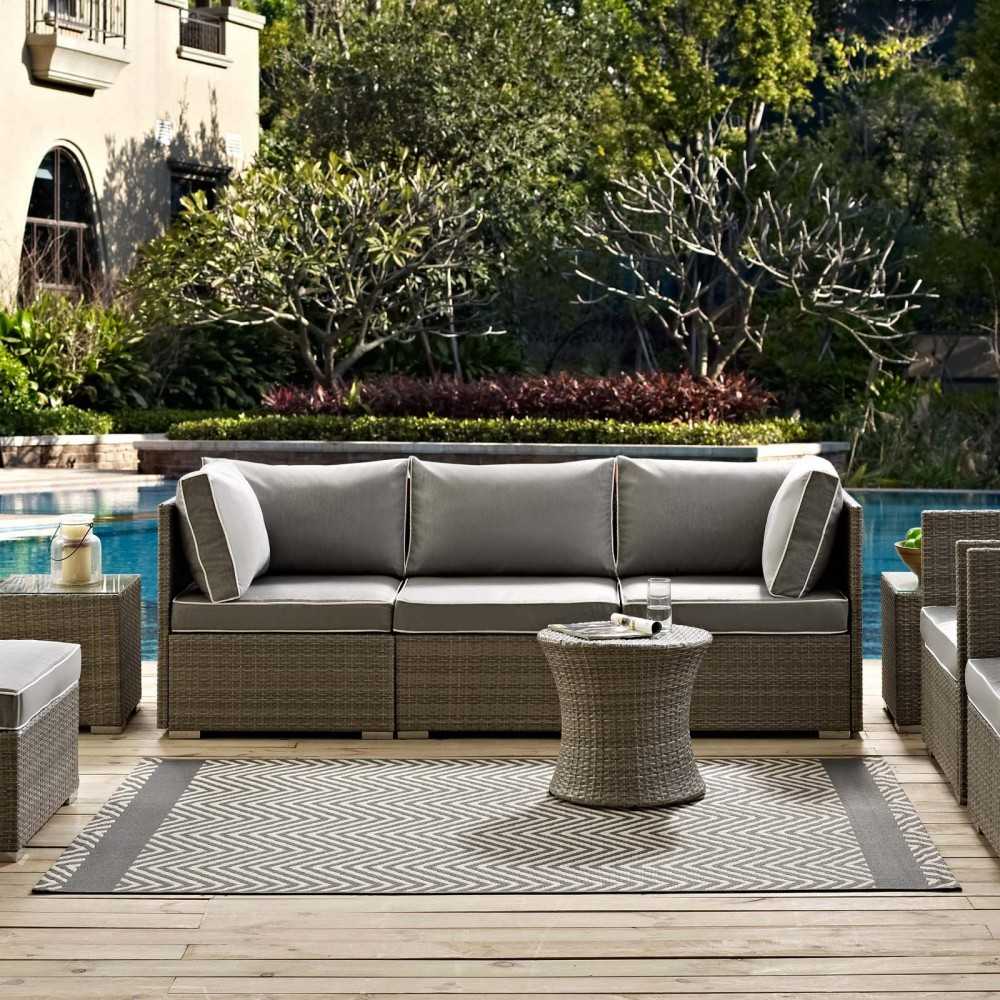 Optica Chevron With End Borders 8x10 Indoor and Outdoor Area Rug, Gray and Beige