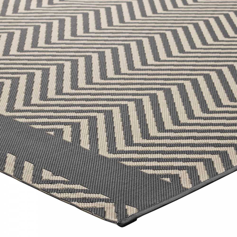 Optica Chevron With End Borders 8x10 Indoor and Outdoor Area Rug, Gray and Beige