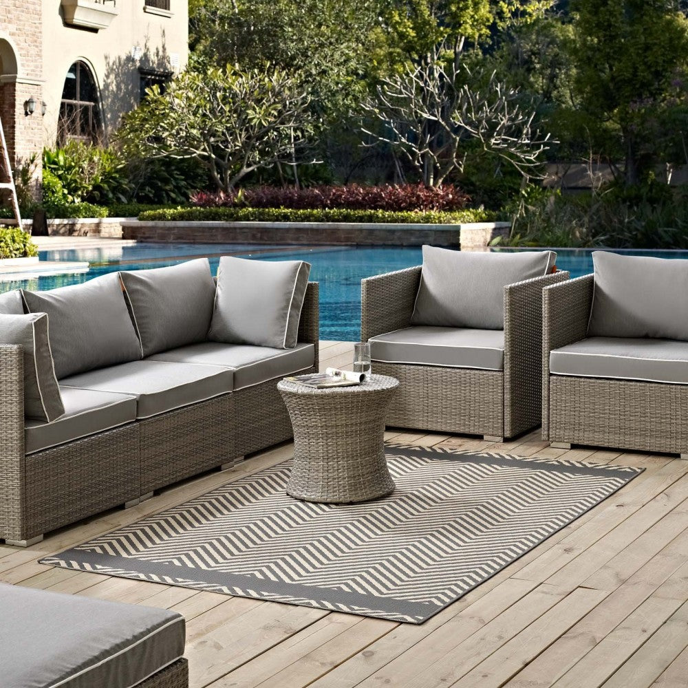 Optica Chevron With End Borders 8x10 Indoor and Outdoor Area Rug, Gray and Beige