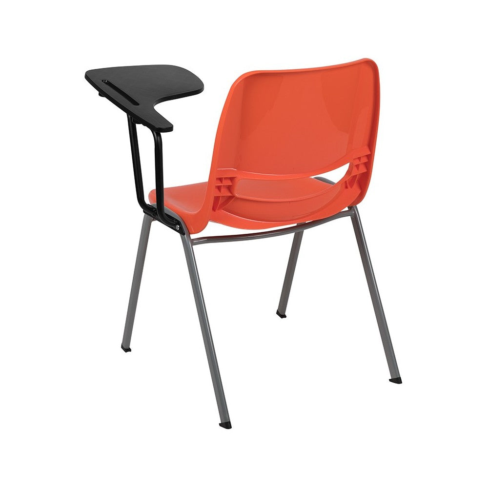 Orange Ergonomic Shell Chair with Left Handed Flip-Up Tablet Arm