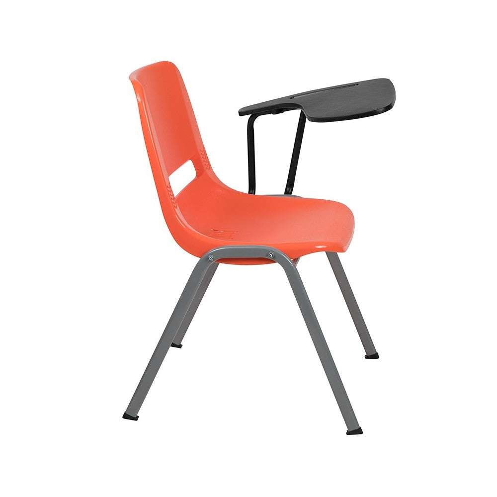 Orange Ergonomic Shell Chair with Left Handed Flip-Up Tablet Arm
