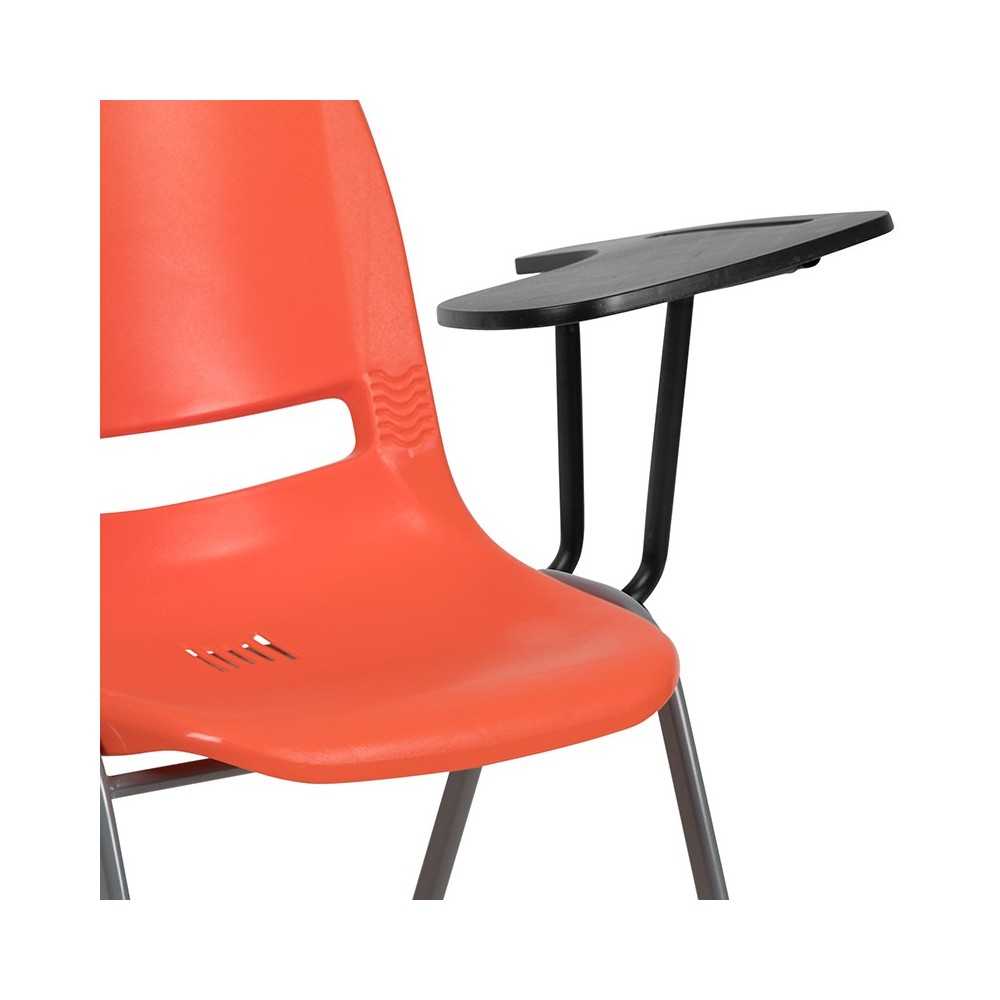 Orange Ergonomic Shell Chair with Left Handed Flip-Up Tablet Arm