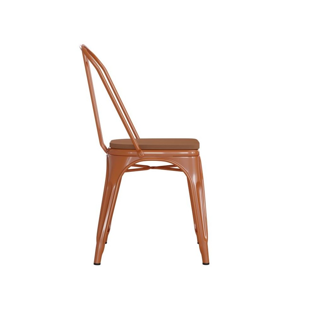 Orange Metal Chair-Teak Seat