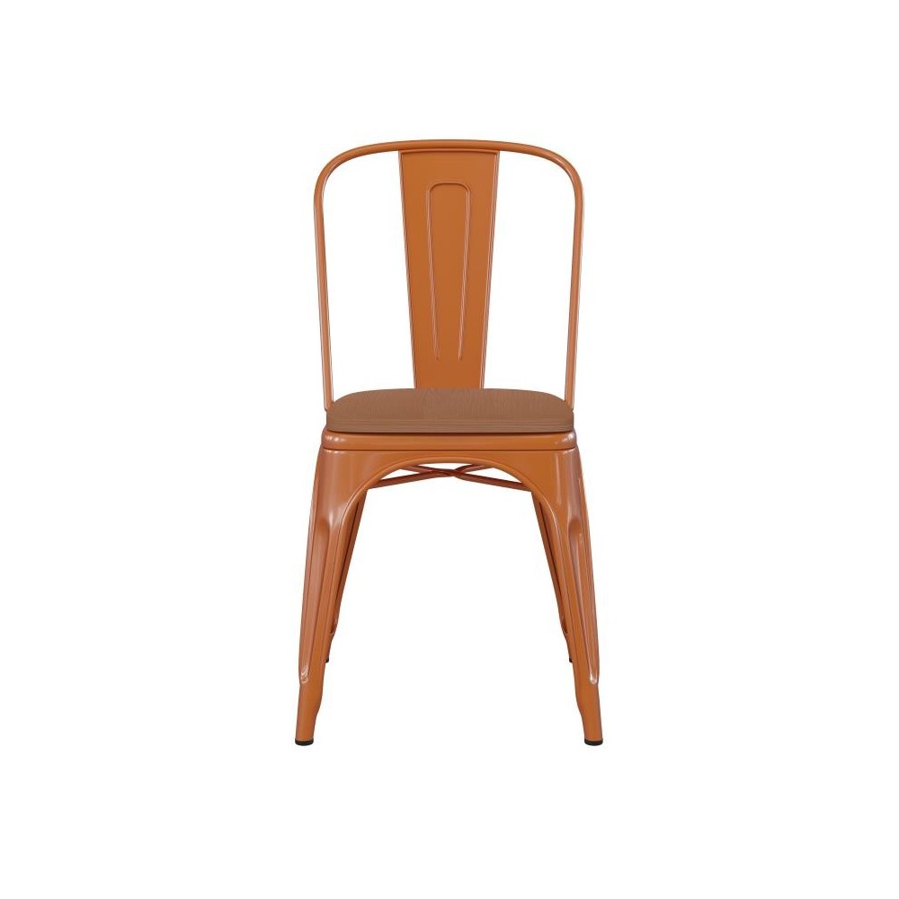 Orange Metal Chair-Teak Seat