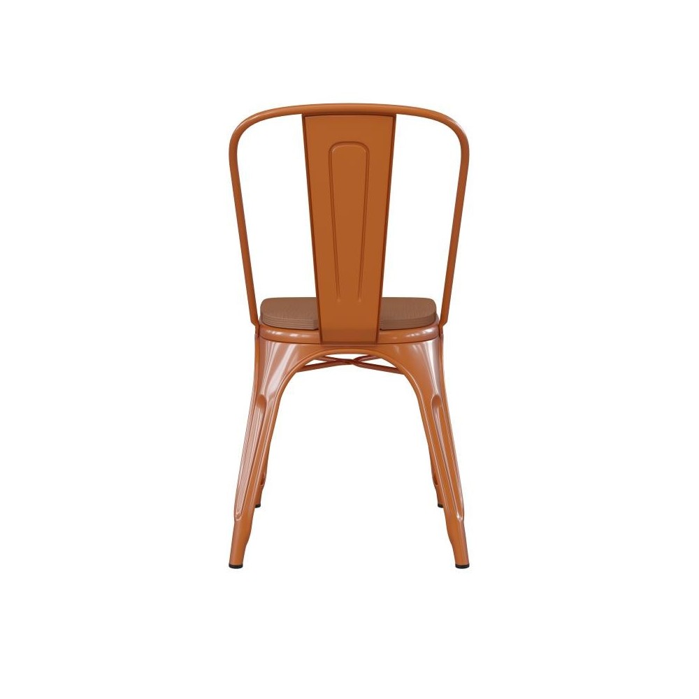 Orange Metal Chair-Teak Seat