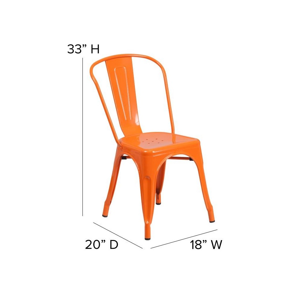 Orange Metal Chair-Teak Seat