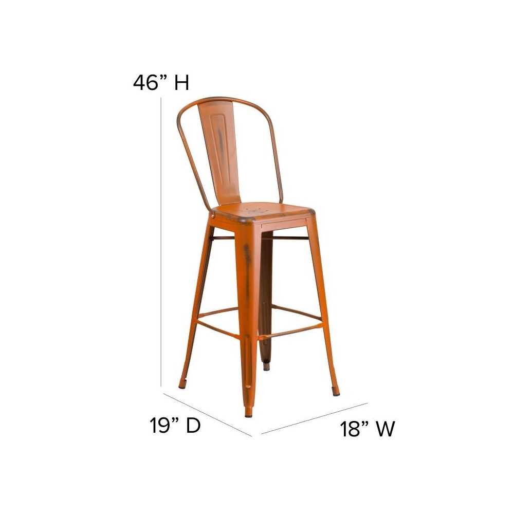 Orange Metal Stool-Teak Seat