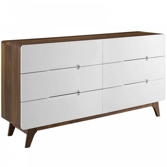 Origin Six-Drawer Wood Dresser or Display Stand, Walnut White