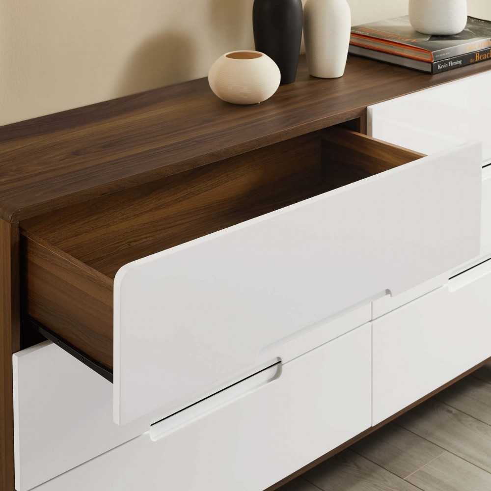 Origin Six-Drawer Wood Dresser or Display Stand, Walnut White