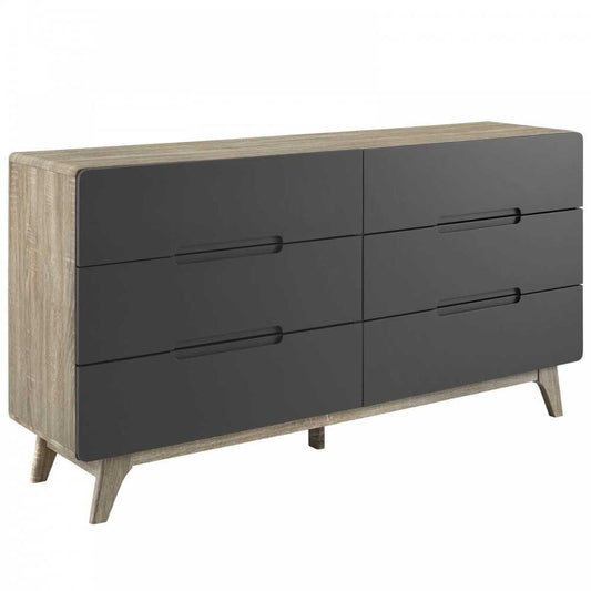 Origin Six-Drawer Wood Dresser or Display Stand, Natural Gray