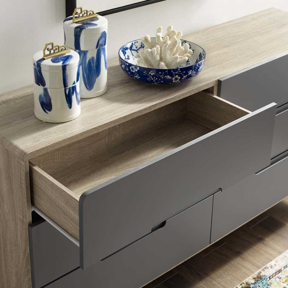 Origin Six-Drawer Wood Dresser or Display Stand, Natural Gray