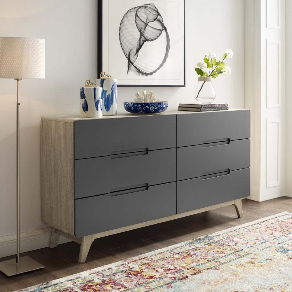 Origin Six-Drawer Wood Dresser or Display Stand, Natural Gray