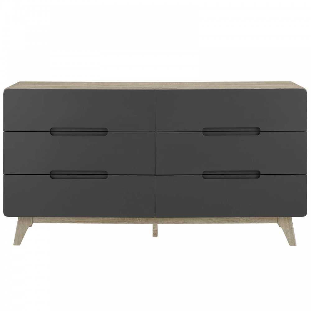 Origin Six-Drawer Wood Dresser or Display Stand, Natural Gray