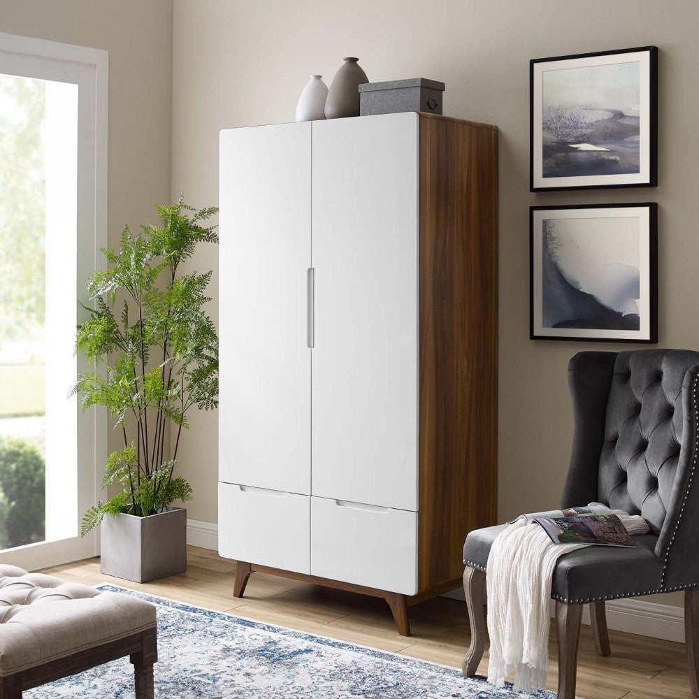 Origin Wood Wardrobe Cabinet, Walnut White