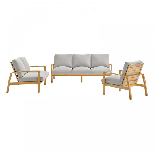 Orlean 3 Piece Outdoor Patio Eucalyptus Wood Set, Natural Light Gray, EEI-3830-NAT-LGR-SET