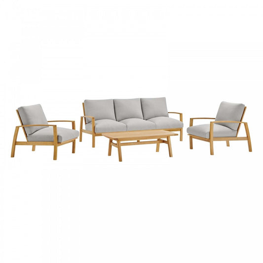 Orlean 4 Piece Outdoor Patio Eucalyptus Wood Set, Natural Light Gray, EEI-3824-NAT-LGR-SET