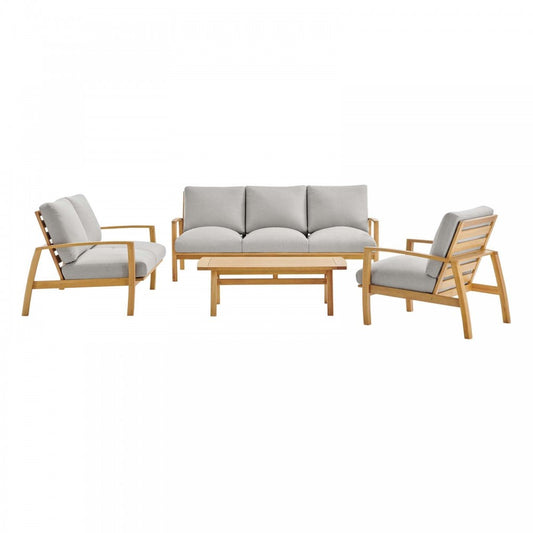 Orlean 4 Piece Outdoor Patio Eucalyptus Wood Set, Natural Light Gray, EEI-3831-NAT-LGR-SET