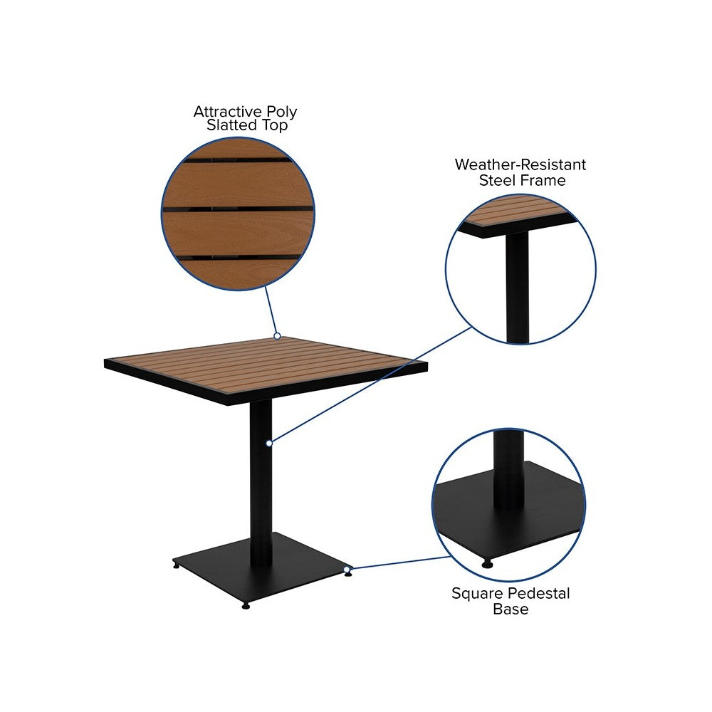 Outdoor Patio Bistro Dining Table Set with 2 Chairs and Faux Teak Poly Slats