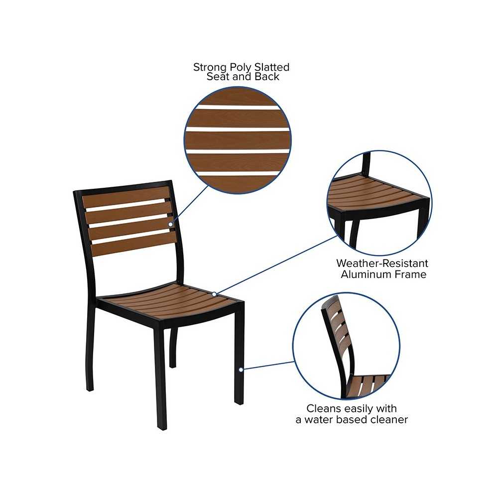 Outdoor Patio Bistro Dining Table Set with 2 Chairs and Faux Teak Poly Slats