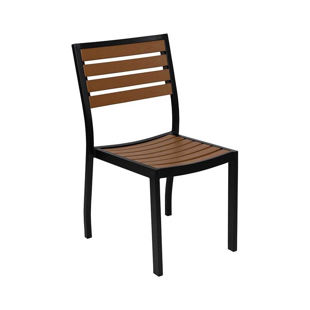Outdoor Patio Bistro Dining Table Set with 2 Chairs and Faux Teak Poly Slats