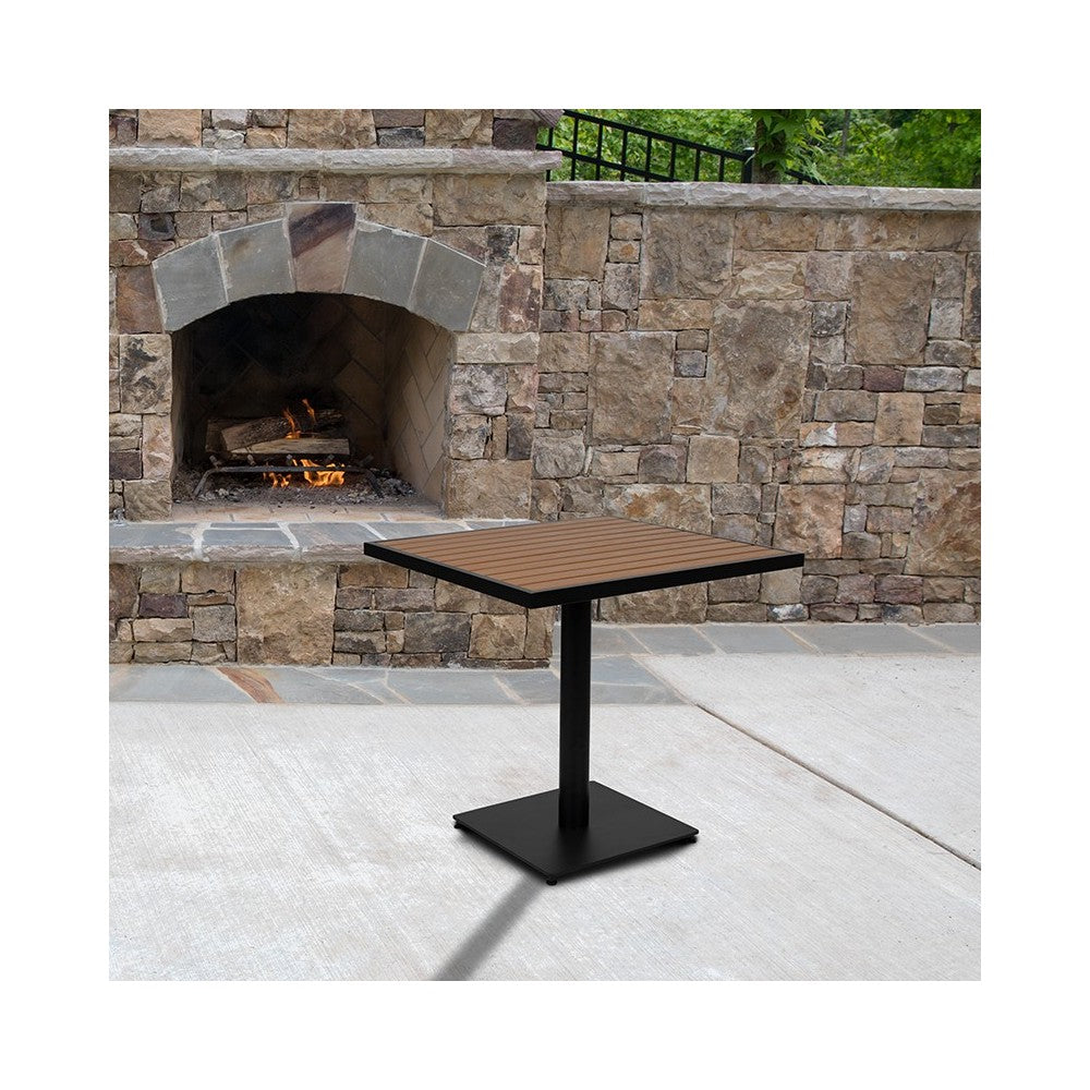 Outdoor Patio Bistro Dining Table with Faux Teak Poly Slats, 30" Square