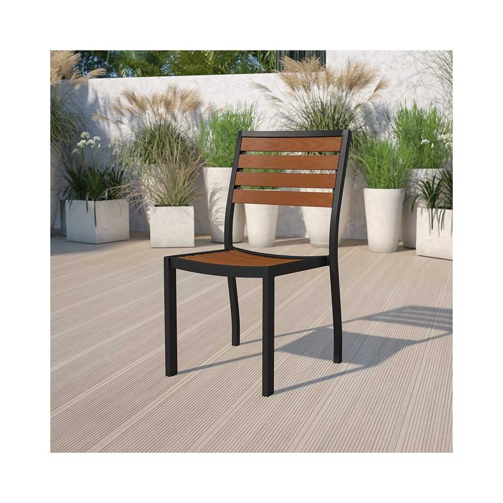 Outdoor Side Chair with Faux Teak Poly Slats