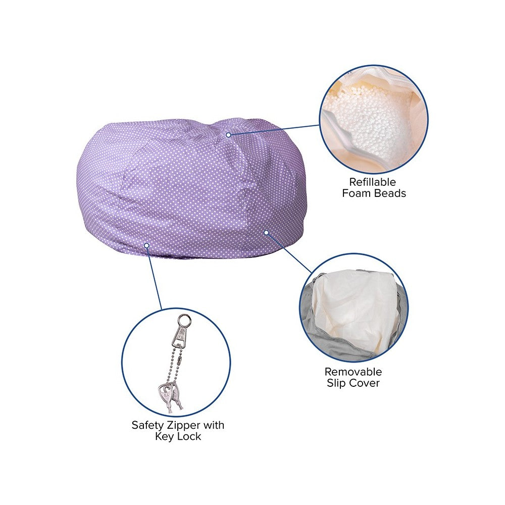 Oversized Lavender Dot Bean Bag Chair for Kids and Adults