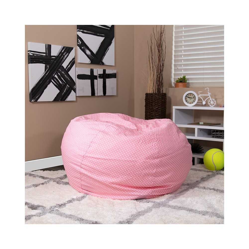 Oversized Light Pink Dot Bean Bag Chair for Kids and Adults