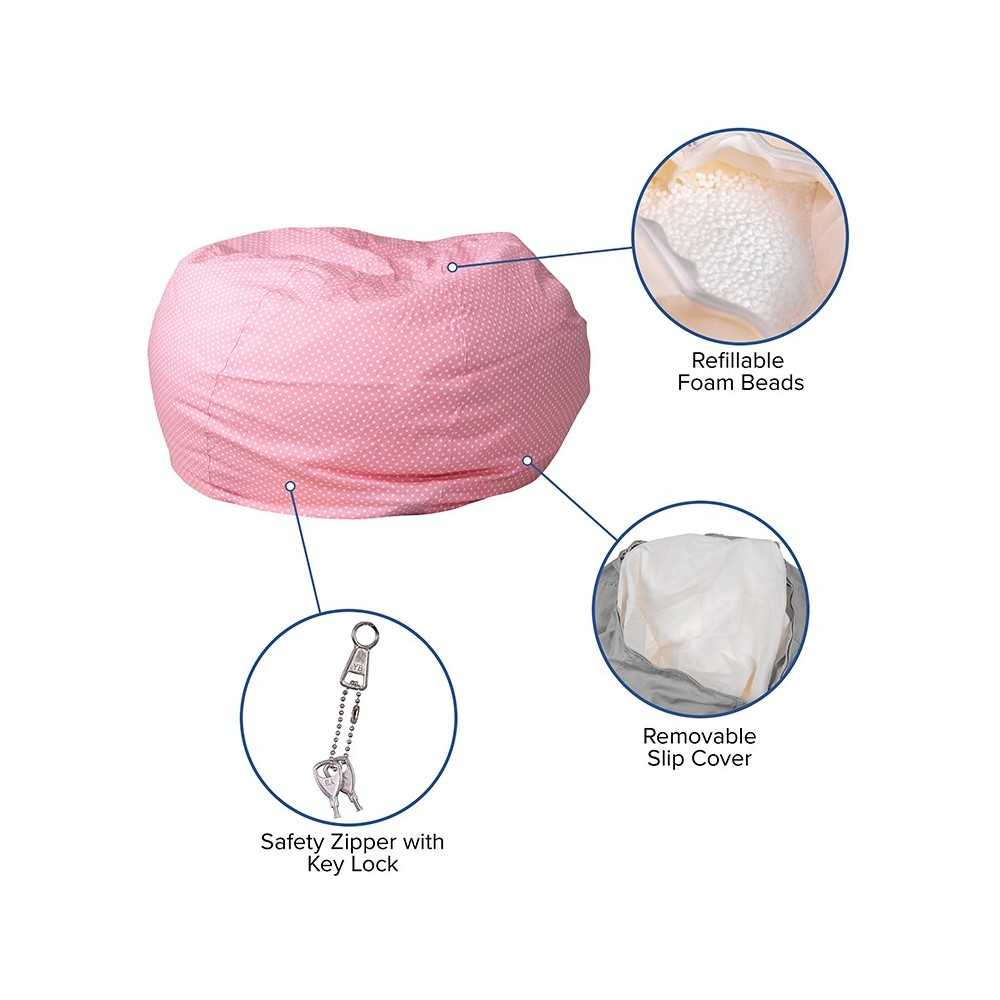 Oversized Light Pink Dot Bean Bag Chair for Kids and Adults