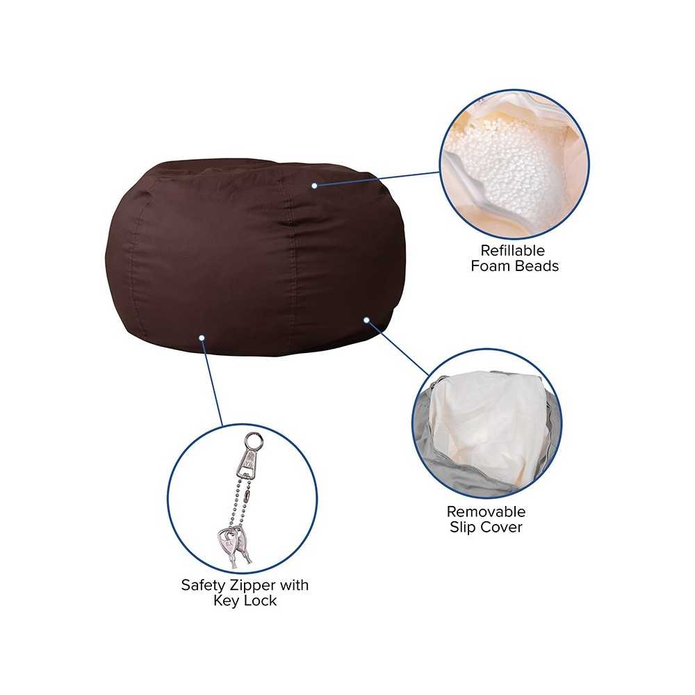 Oversized Solid Brown Bean Bag Chair for Kids and Adults