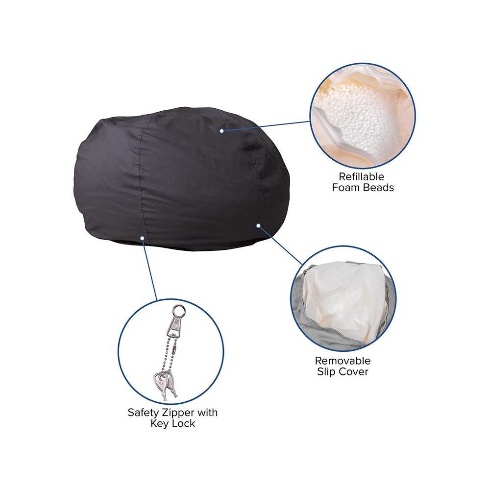 Oversized Solid Gray Bean Bag Chair for Kids and Adults
