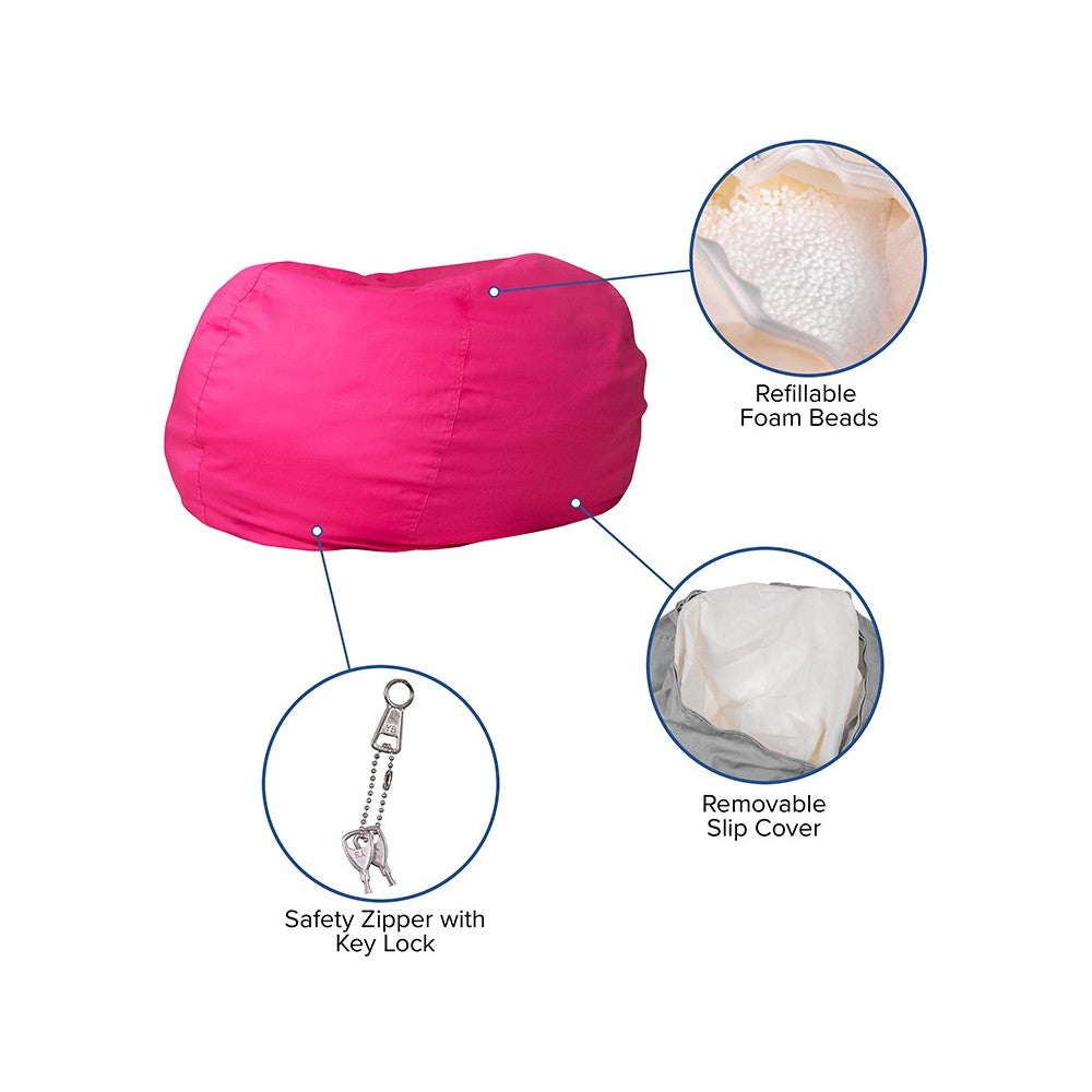 Oversized Solid Hot Pink Bean Bag Chair for Kids and Adults