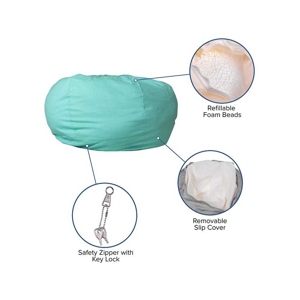 Oversized Solid Mint Green Bean Bag Chair for Kids and Adults