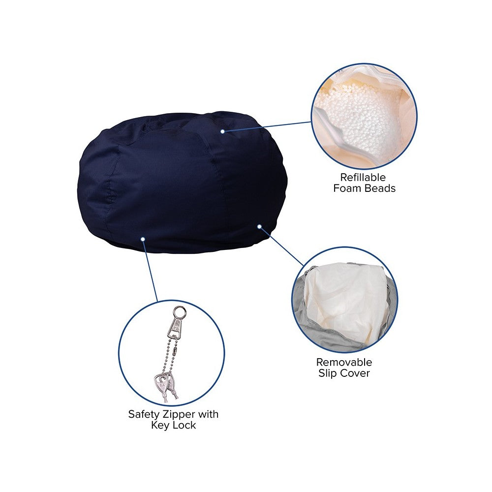 Oversized Solid Navy Blue Bean Bag Chair for Kids and Adults