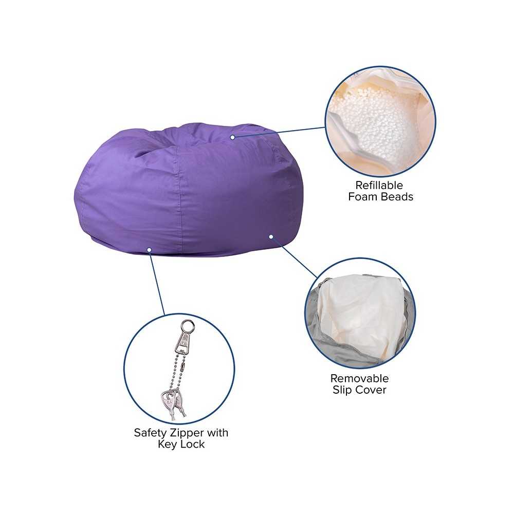 Oversized Solid Purple Bean Bag Chair for Kids and Adults