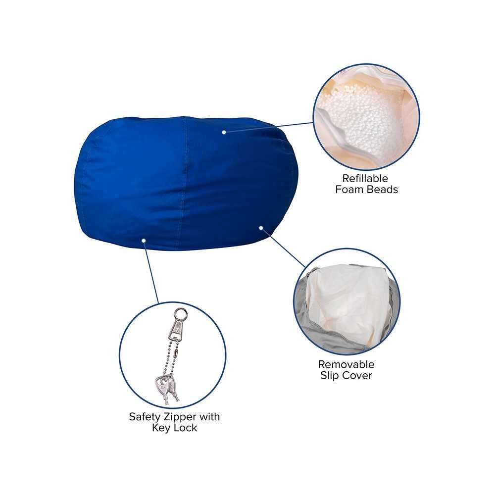 Oversized Solid Royal Blue Bean Bag Chair for Kids and Adults