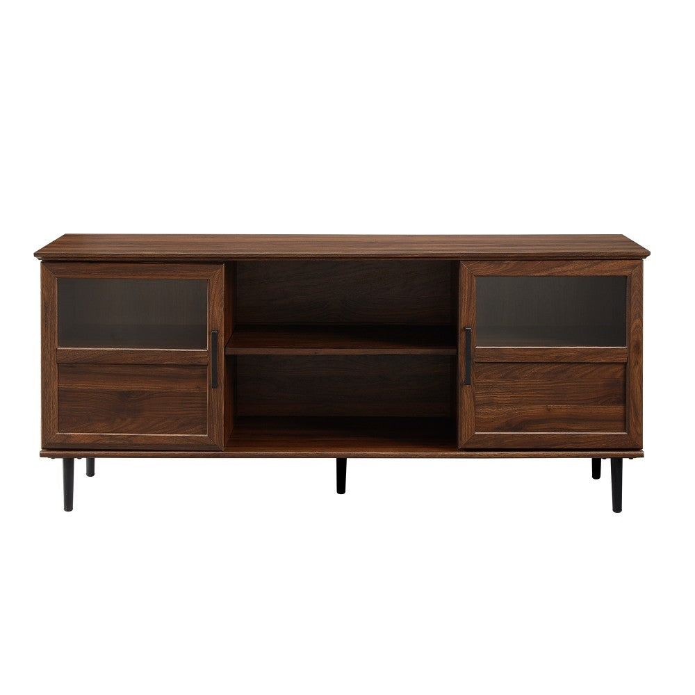 Owen 58" Glass and Wood Split Panel Door TV Console - Dark Walnut