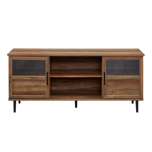 Owen 58" Glass and Wood Split Panel Door TV Console - Rustic Oak