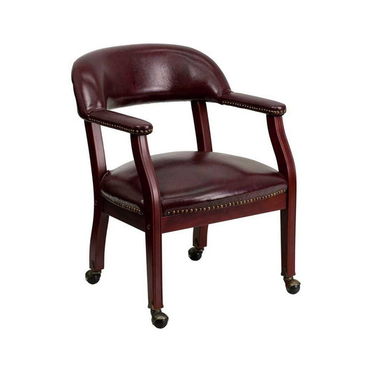 Oxblood Vinyl Luxurious Conference Chair with Accent Nail Trim and Casters