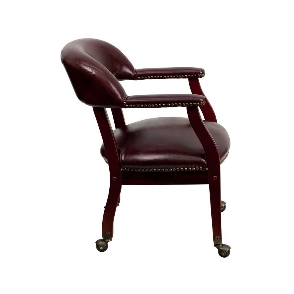 Oxblood Vinyl Luxurious Conference Chair with Accent Nail Trim and Casters