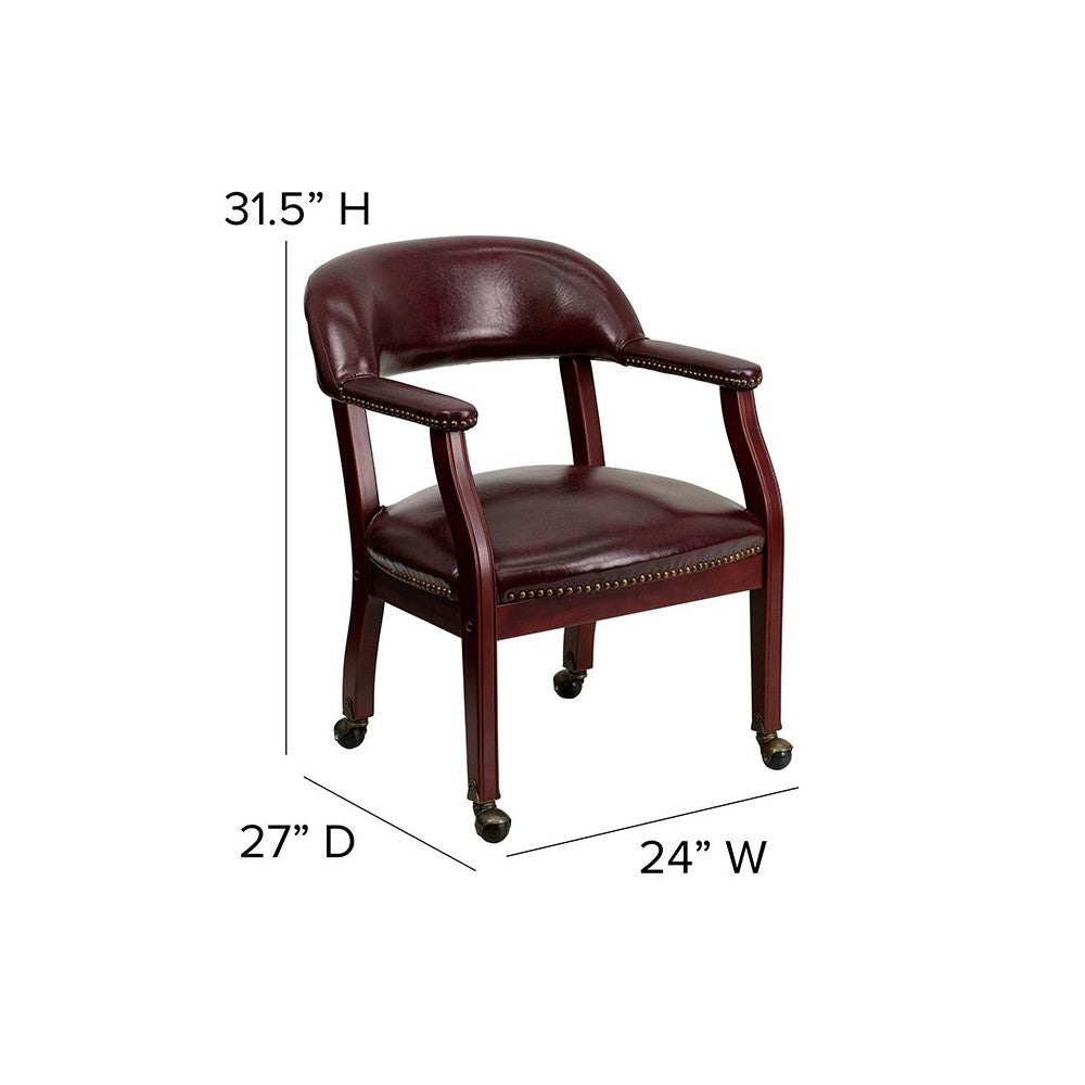 Oxblood Vinyl Luxurious Conference Chair with Accent Nail Trim and Casters