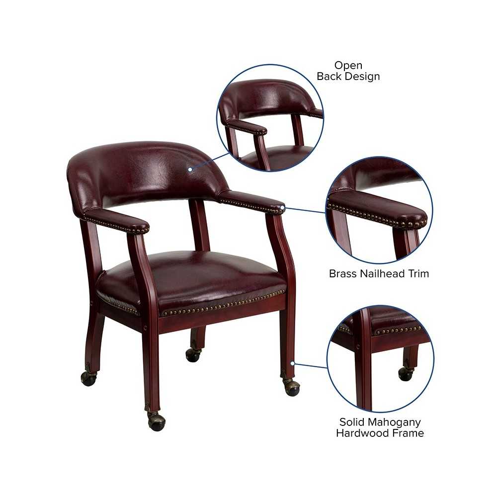 Oxblood Vinyl Luxurious Conference Chair with Accent Nail Trim and Casters