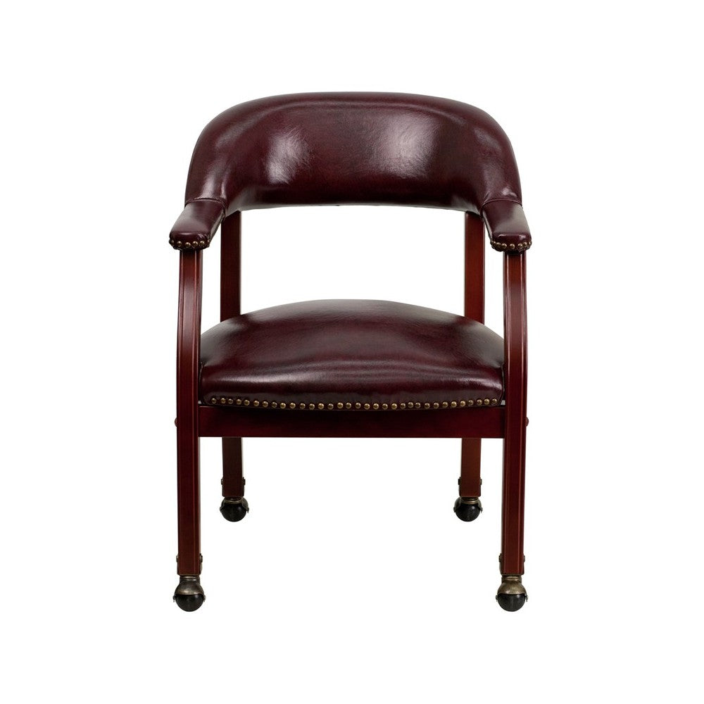 Oxblood Vinyl Luxurious Conference Chair with Accent Nail Trim and Casters