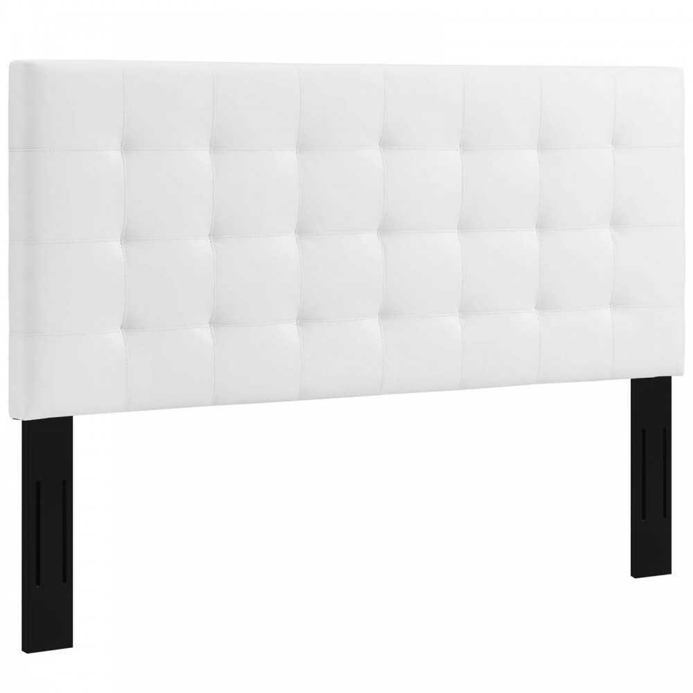 Paisley Tufted Full / Queen Upholstered Faux Leather Headboard, White