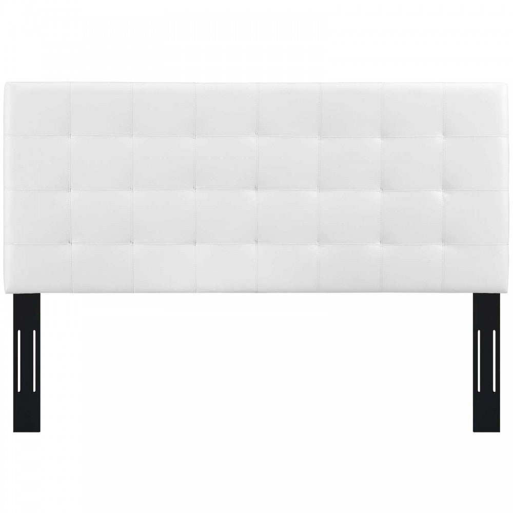 Paisley Tufted Full / Queen Upholstered Faux Leather Headboard, White