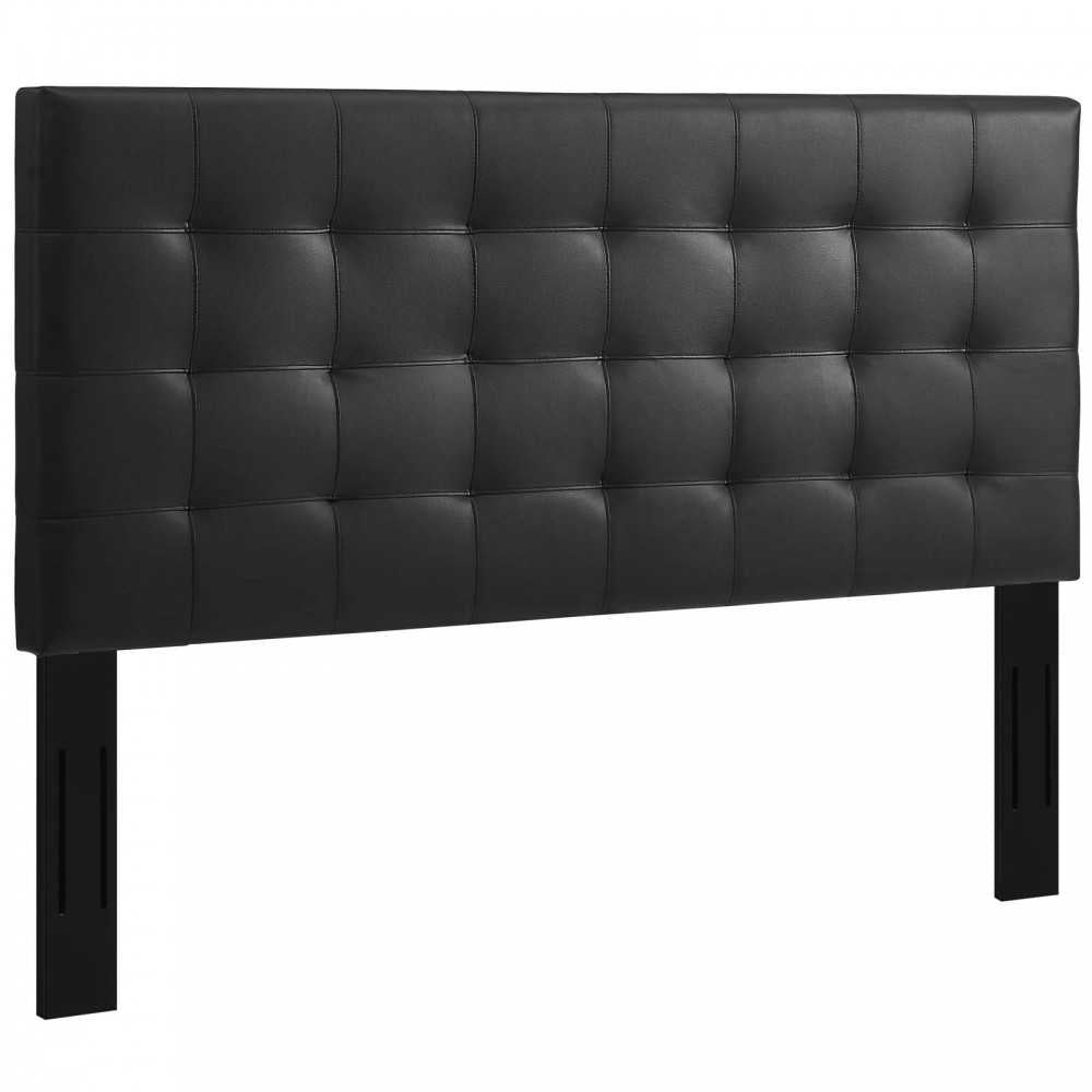 Paisley Tufted Full / Queen Upholstered Faux Leather Headboard, Black