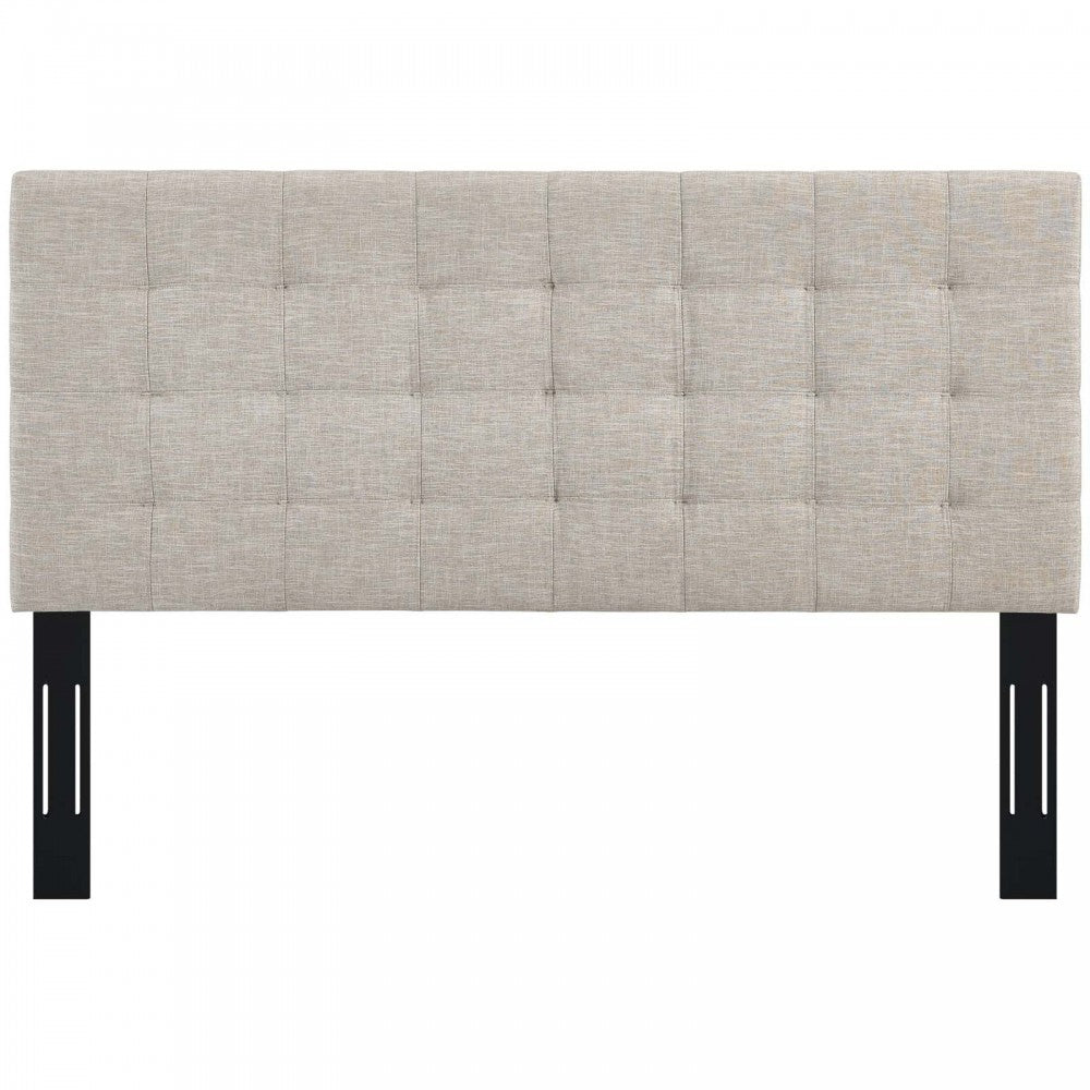 Paisley Tufted Full / Queen Upholstered Linen Fabric Headboard, Beige