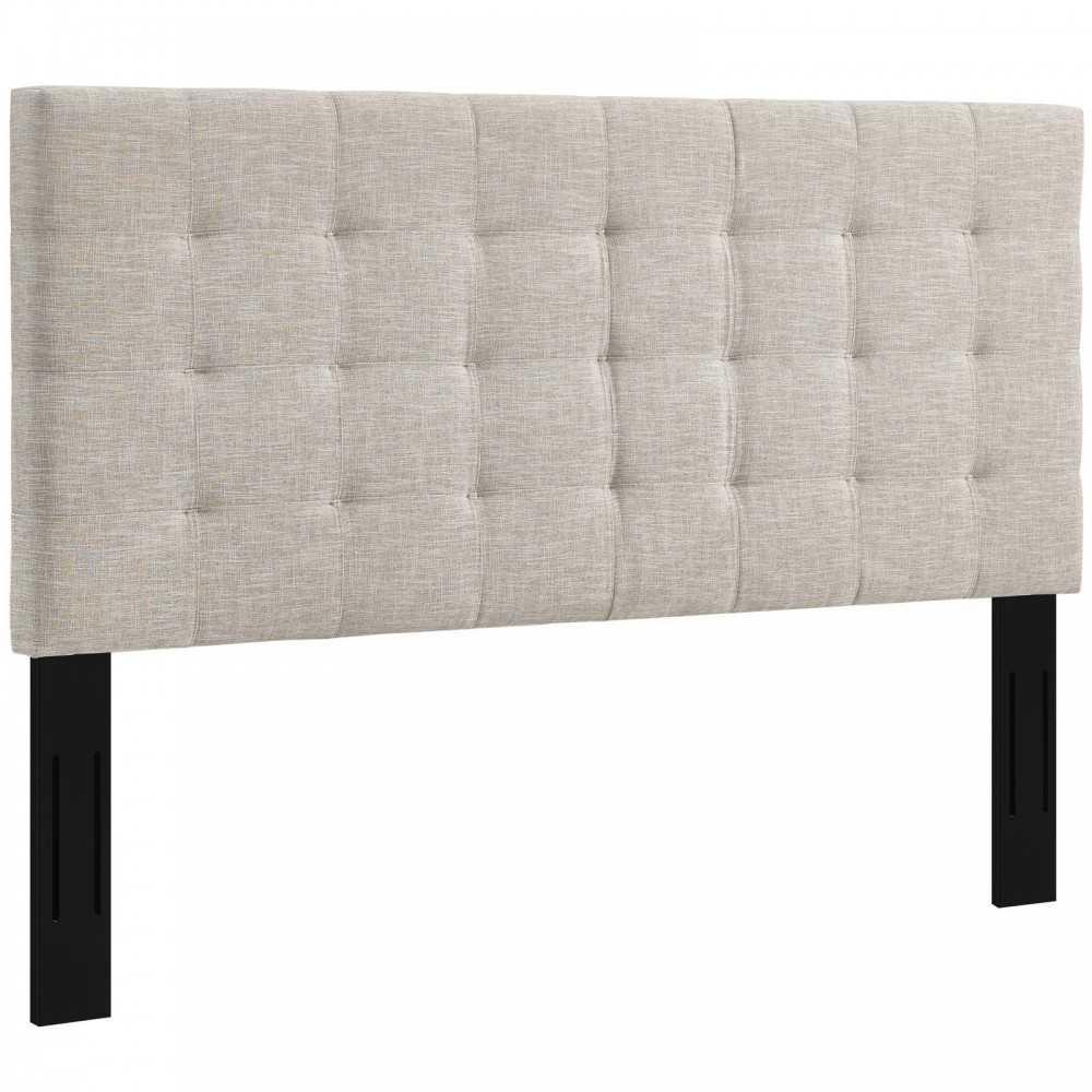 Paisley Tufted Full / Queen Upholstered Linen Fabric Headboard, Beige