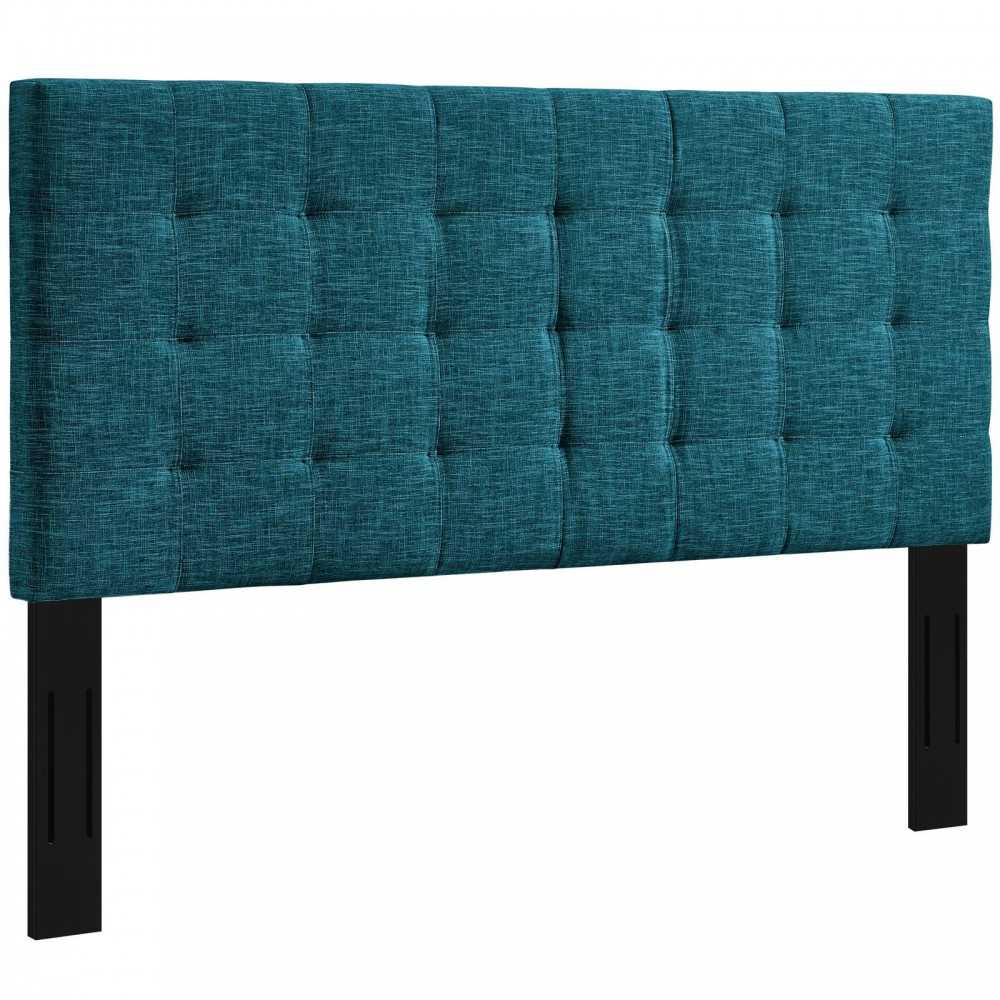 Paisley Tufted Full / Queen Upholstered Linen Fabric Headboard, Teal